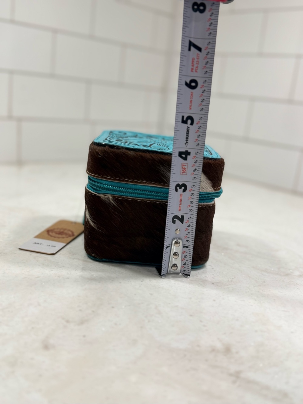 Turquoise and Brown Leatherette Jewelry Case